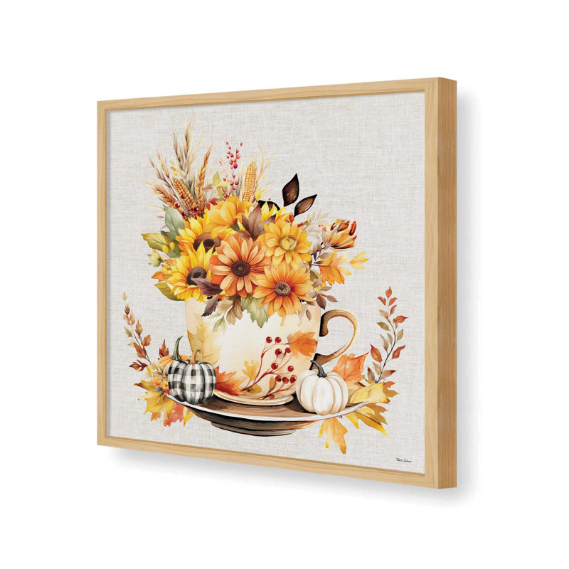 «Fall Teacup» par Nicole DeCamp, reproduction d'art, L 36 x H 36, Érable, Impression encadrée