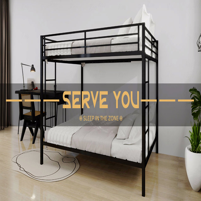 Bunk Bed Frame Queen Size Multi-Functional Square Tube Iron, Robust Metal Material Frame Resists Wear, Black, Queen