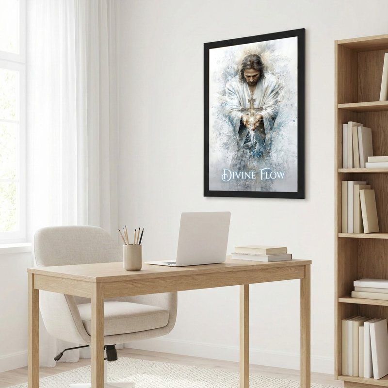 Toile noire encadrée en bois noir pour salon, chambre à coucher, bureau ou vestibule - décoration murale décorative avec flux divin