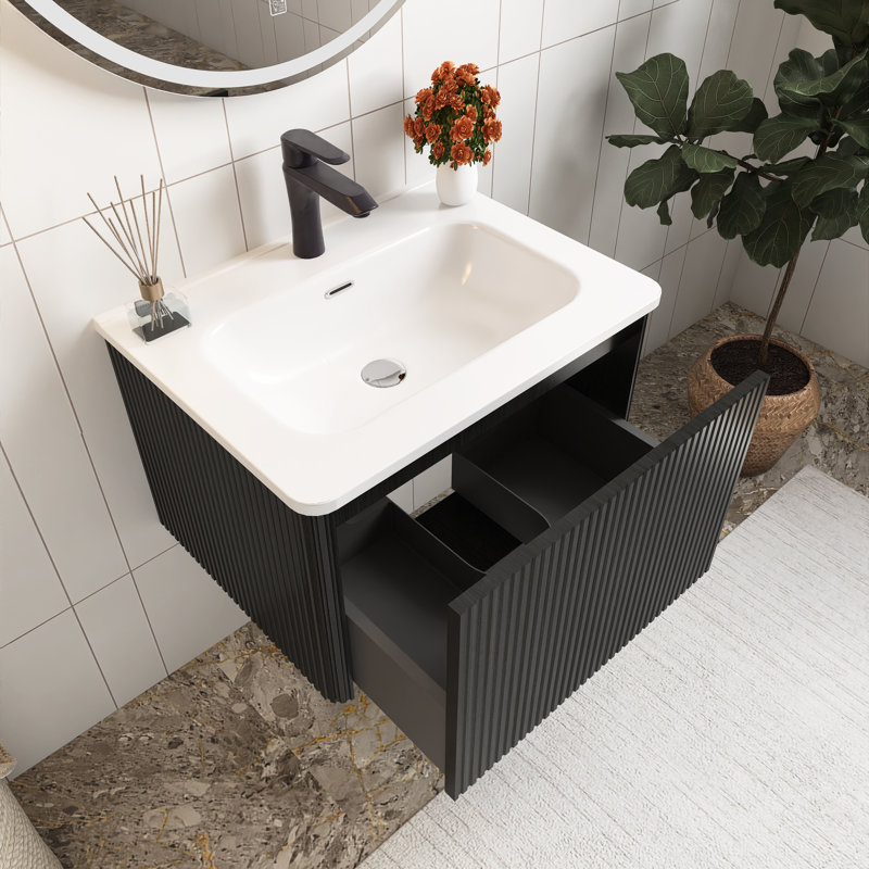Meuble-lavabo mural 24 po avec lavabo en céramique blanche