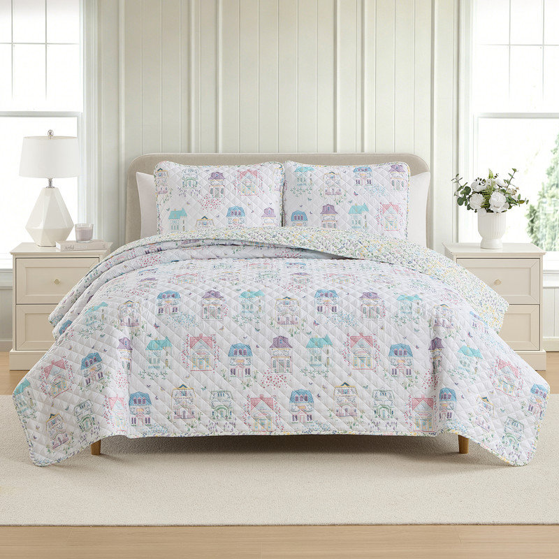 Lenox Spice Village 2-Piece Quilt Set, Light Blue, Twin/Twin XL, Twin/Twin XL, White
