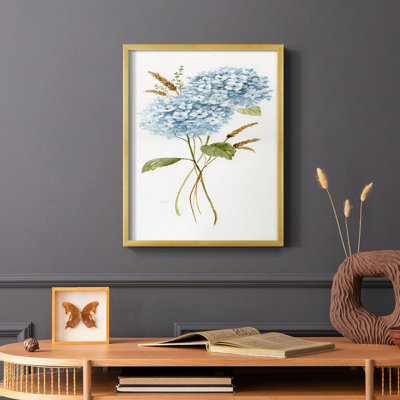 Petite hydrangée bleue I, reproduction encadrée - bois massif