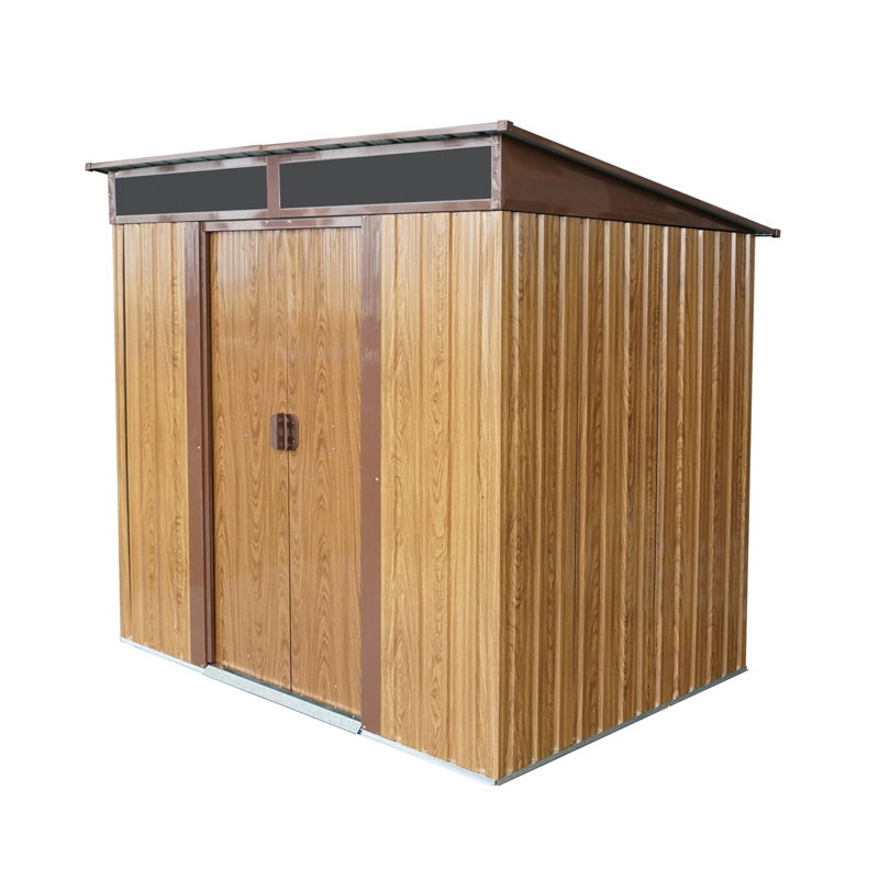6 ft. x 5 ft. Outdoor Metal Storage Shed with Sliding Doors & Foundation, Brown, 59.5" H x 77" W x 71" D