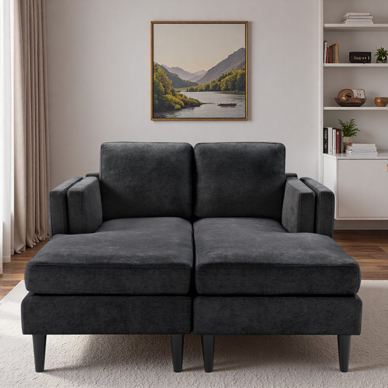 Chaise longue moderne à combinaison libre avec accoudoirs à double couche, Noir