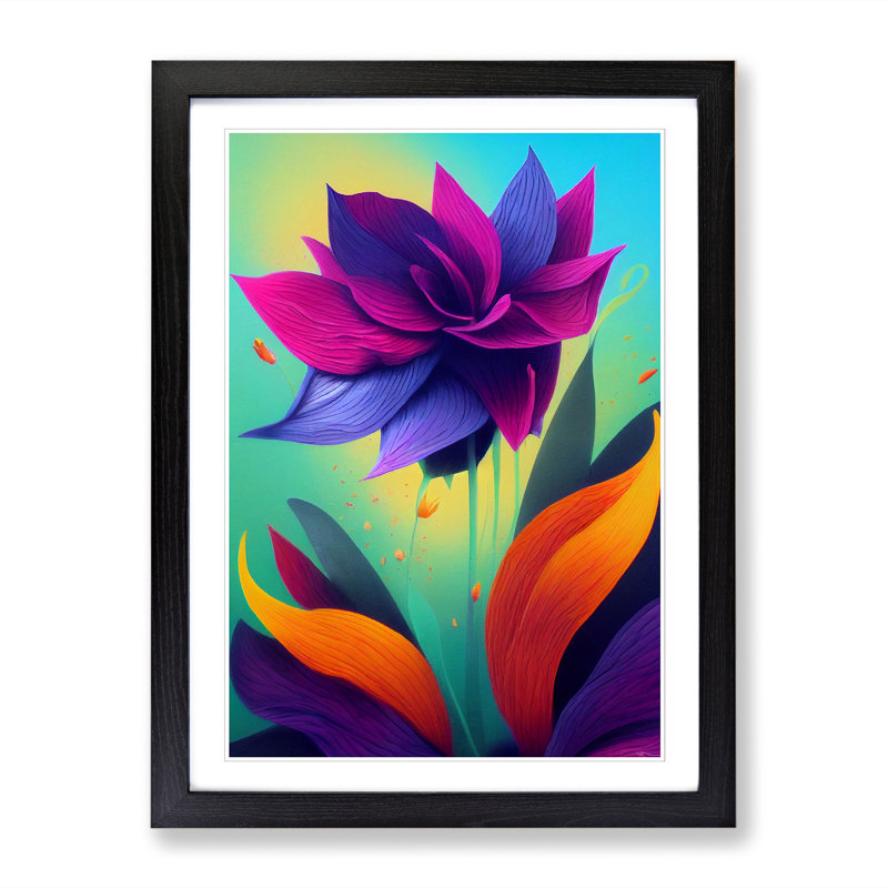 FRM-V0523-815X Floral Graffiti - Single Picture Frame Print, Oak Framed, 34cm H x 25cm W x 2cm D