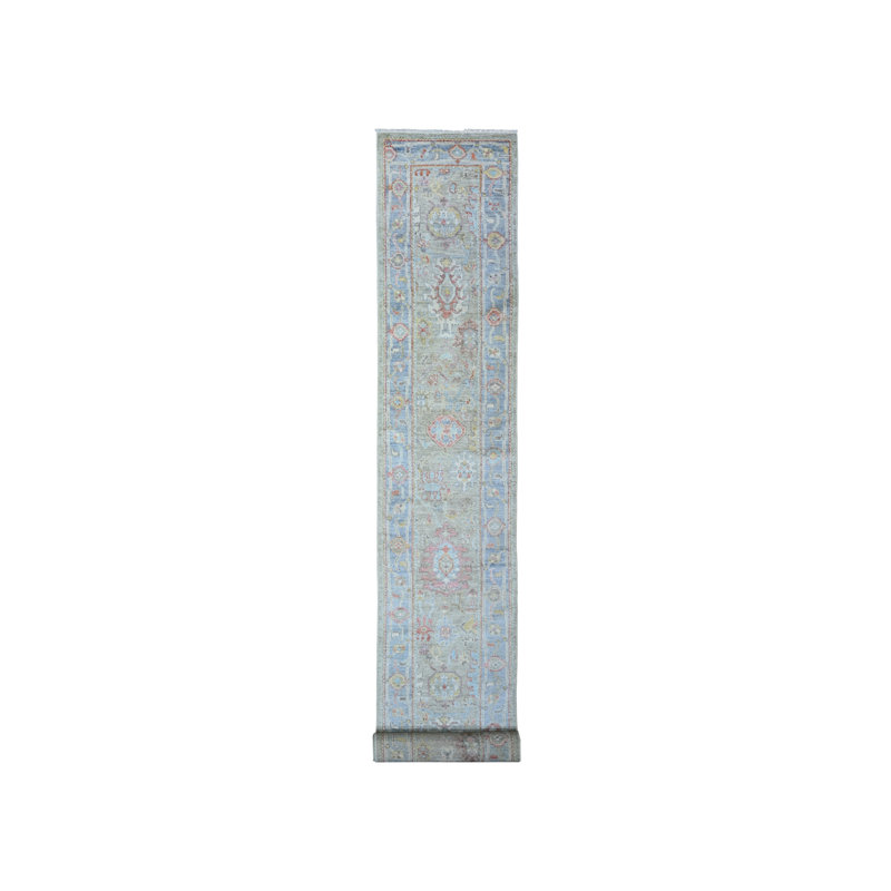 Tapis de couloir gris en laine noué à la main 2 pi 6 po x 19 pi 8 po Angora