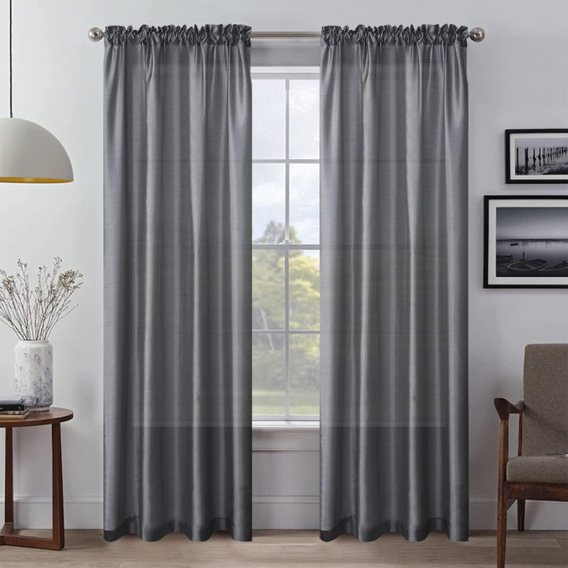 2 Panels Faux Silk Rod Pocket Semi Sheer Curtains, 52"W x 96"L (Pack of 2)