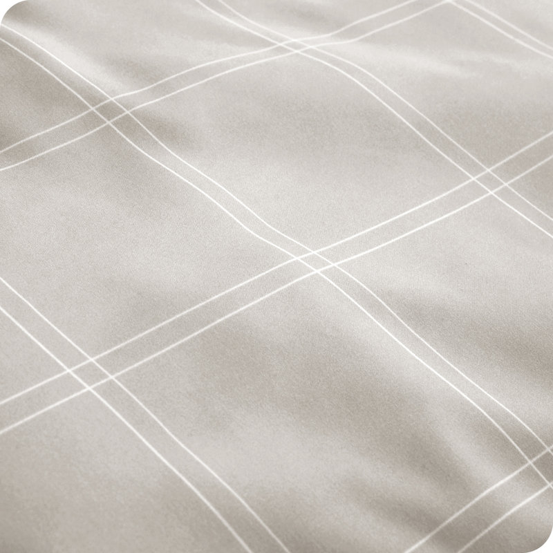 Premium Microfiber Duvet Cover and Sham Set, Oversized Queen Duvet Cover + 2 Standard Shams, Plaid - Stone/White