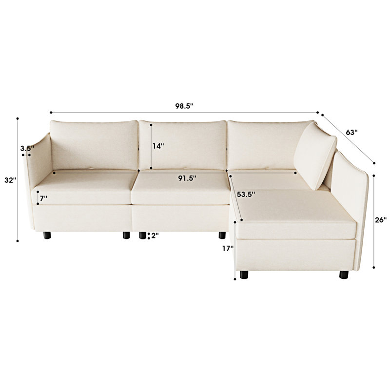 Modular Sectional Sofa, Beige Chenille
