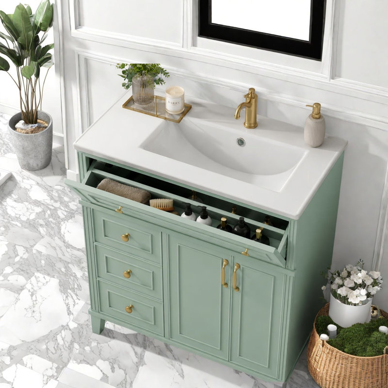 Meubles-lavabos (incluant le meuble et le lavabo), salle de bain moderne en MDF de 91 cm (36 pouces)., Vert