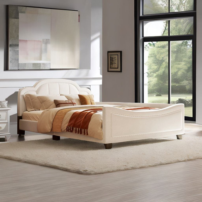 Lit plateforme tapissier Charnie, Beige