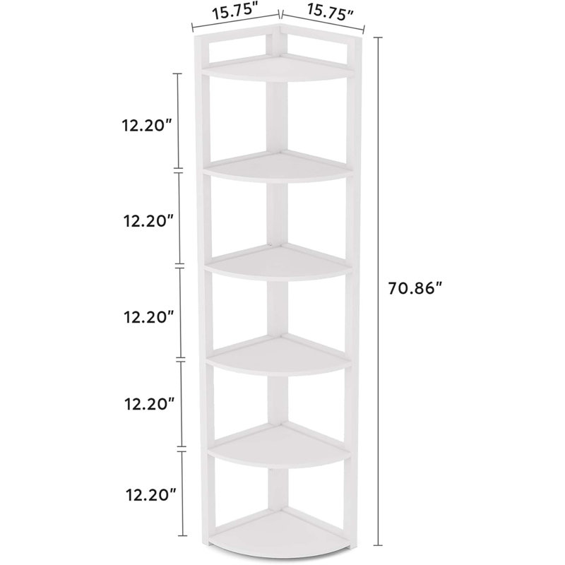 Bibliothèque de coin 70,87 pouces de hauteur à 6 niveaux avec design rustique pour un rangement peu encombrant dans les salons et les bureaux
