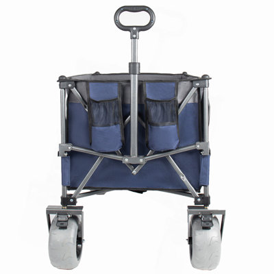 Chariot utilitaire pliable robuste de 52 pouces, 560Lbs, cadre stable breveté, pliable à l'échelle 1: 6, portable et pliable pour la plage, les sports et le jardin, bleu foncé + gris