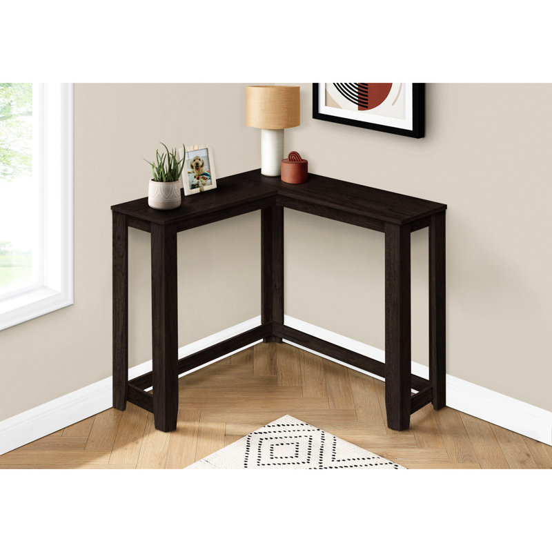 Console d'entrée de chambre à coucher pour le salon, table d'appoint d'angle étroite en stratifié noir transitionnel, stable 2 pour la table de décoration intérieure, console stratifiée, organisation de maison transitionnelle,