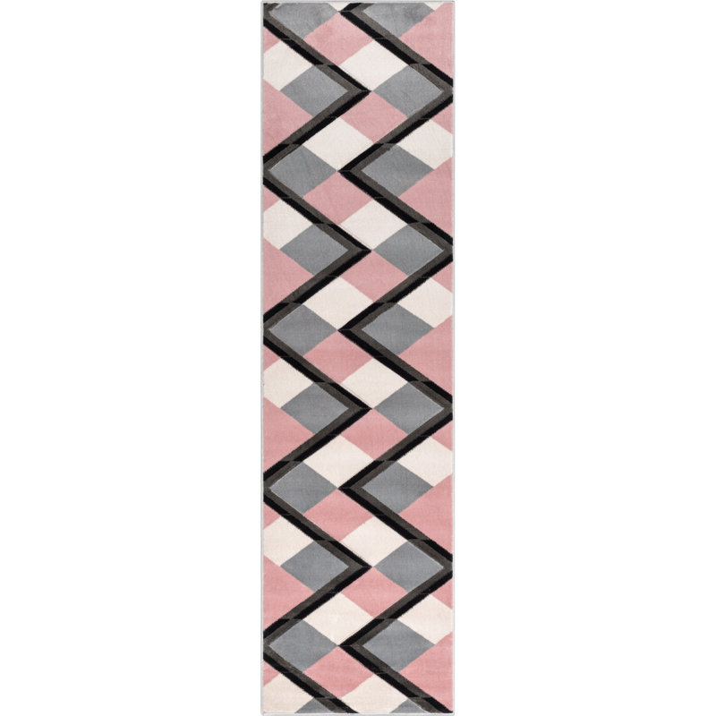 Markovich Blush Pink Modern Geometric Stripes 3D Textured Rug, Runner 2'7" x 9'10"
