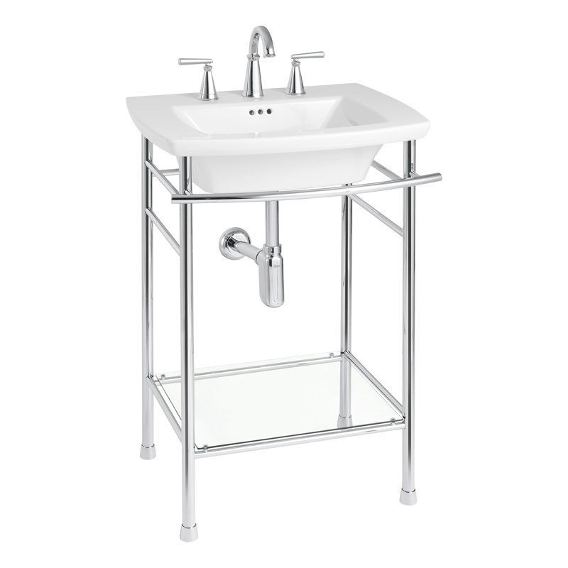 Edgemere Chrome Metal Console Table Legs with Glass Shelf