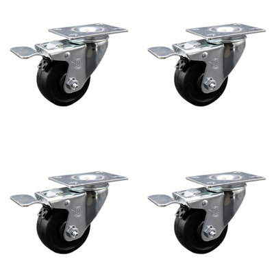 3.5 Inch SS Soft Rubber Wheel Swivel Top Plate Caster Set Total Lock Brake SCC
