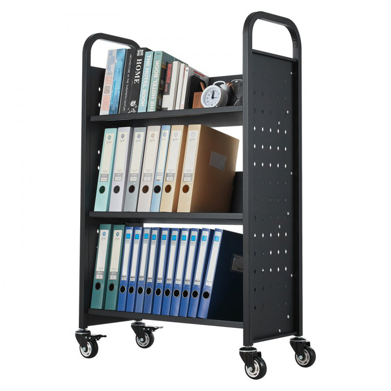 Book Cart with Wheels, 121.9cm H x 77cm W x 38.1cm D, Black
