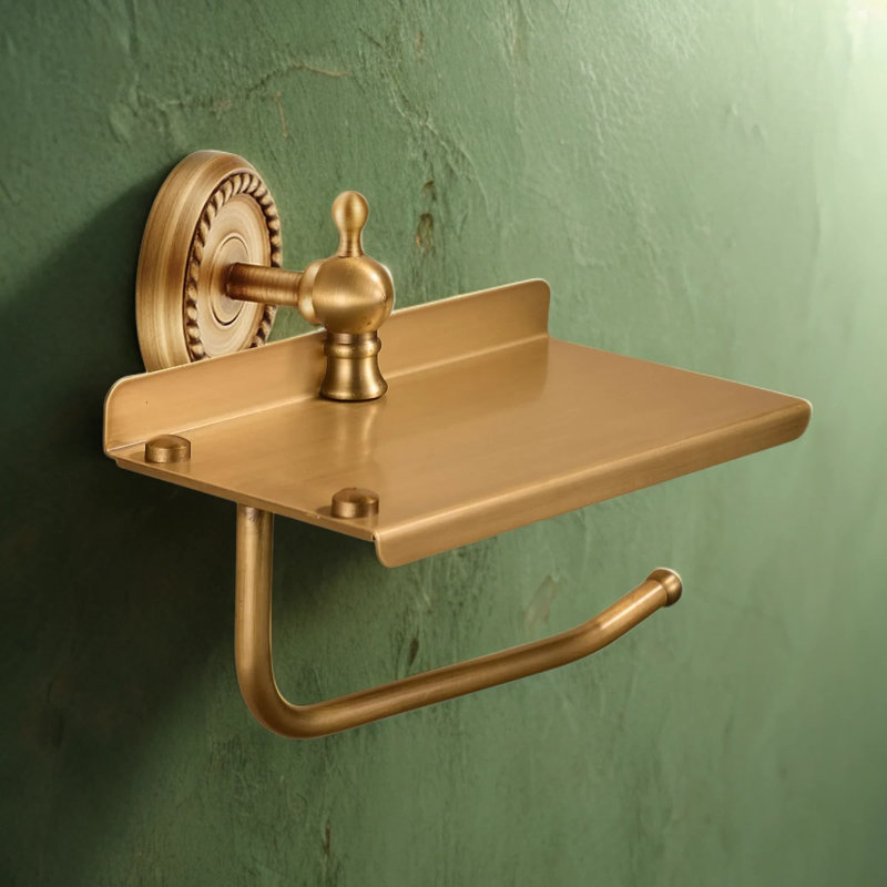 Porte-papier hygiénique mural avec tablette pour rangement pour téléphone, organisateur de salle de bain bronze antique avec vis à vis dissimulée