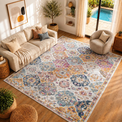 Sterne Machine Woven Beige/Blue/Orange/Pink/Teal/Yellow Indoor Rug