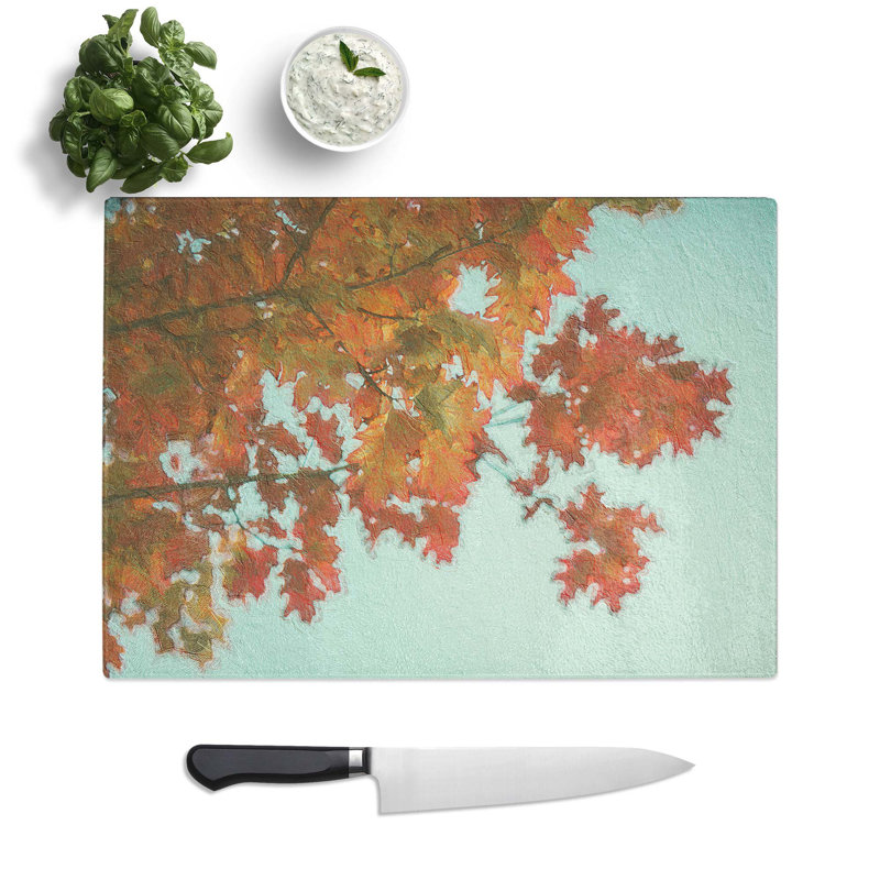 Tempered Glass Autumn Leaves Chopping Board, 28.5 cm W x 20 cm L