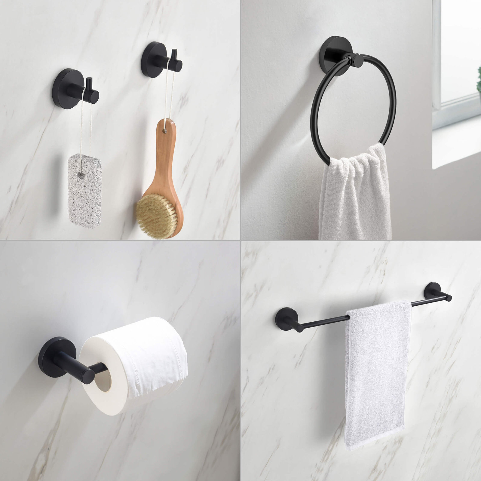Circular 5-Piece Bathroom Hardware Set, Matte Black