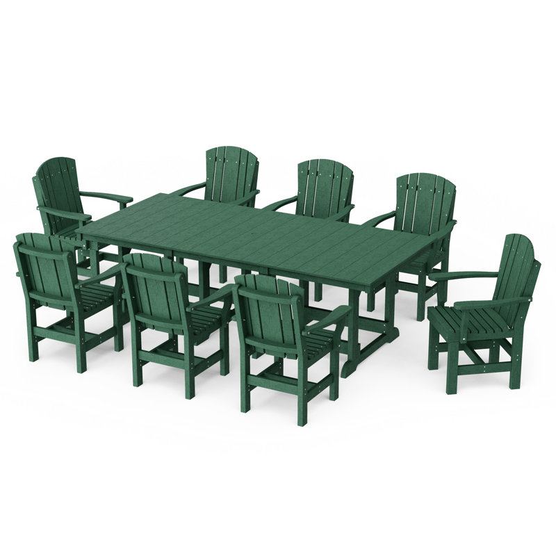 Ensemble de salle à manger rectangulaire avec accoudoirs 9 pièces Heritage, Vert pelouse