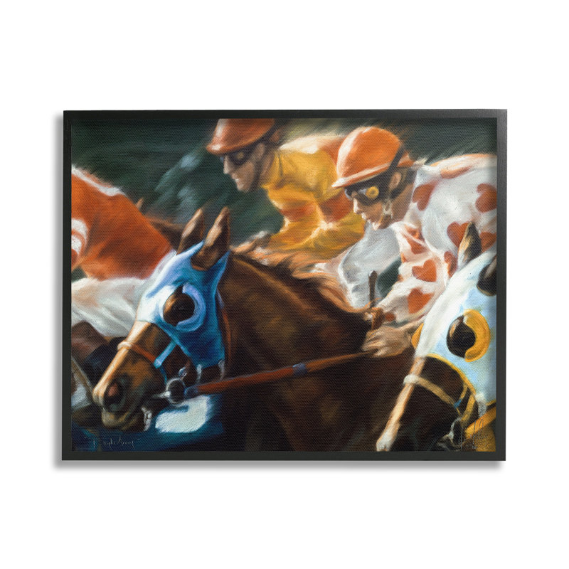Équitation, jockeys de course, estampe numérique par Kim McElroy, Giclée encadrée noir minuit, H 24 po x l 30 po