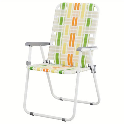 2Pcs Seat Height 17 "Width 18" Depth 17 "Orange White Yellow Green Iron Beach Chair PP Webbing 264.55LB