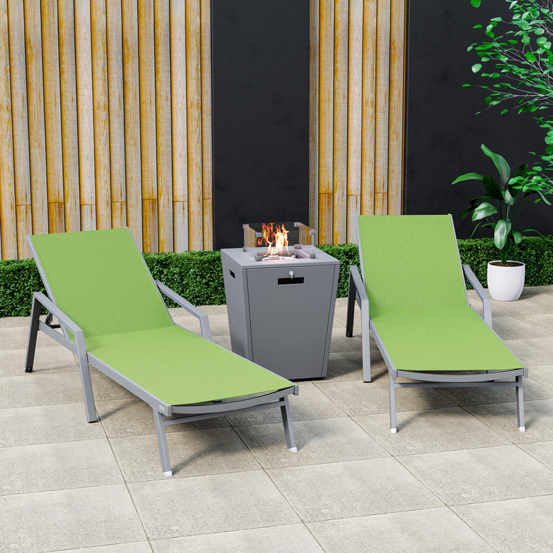 Chaise longue d'extérieur en aluminium avec foyer et table d'appoint, Vert