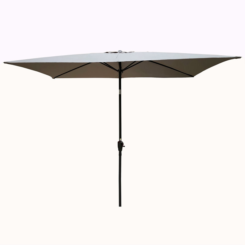 Parasol imperméable d'extérieur 6 x 9 pi avec manivelle et bouton poussoir inclinable sans rabat pour le jardin, Gris