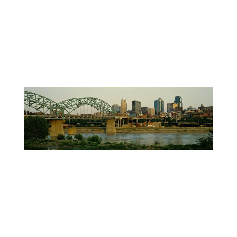 Bridge Across the River, Kansas City, Missouri, USA 1 Piece Wrapped Canvas Panoramic Wall Art, 182.88 cm H x 60.96 cm W