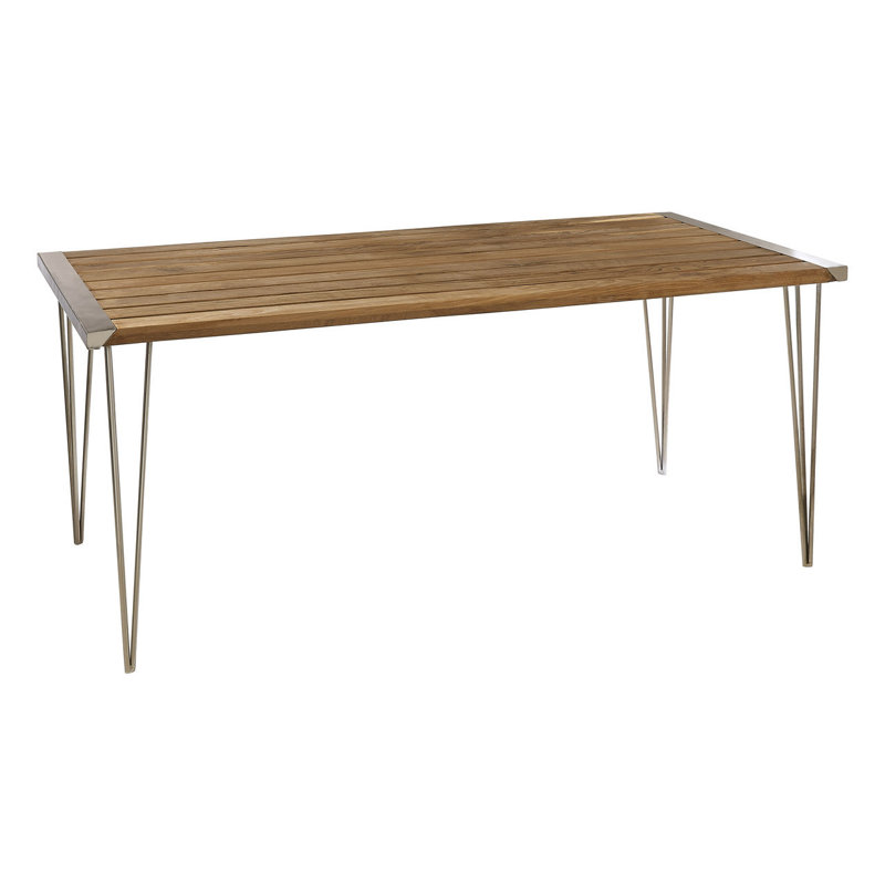Bucyrus Teak Solid Wood Top Metal Base Dining Table