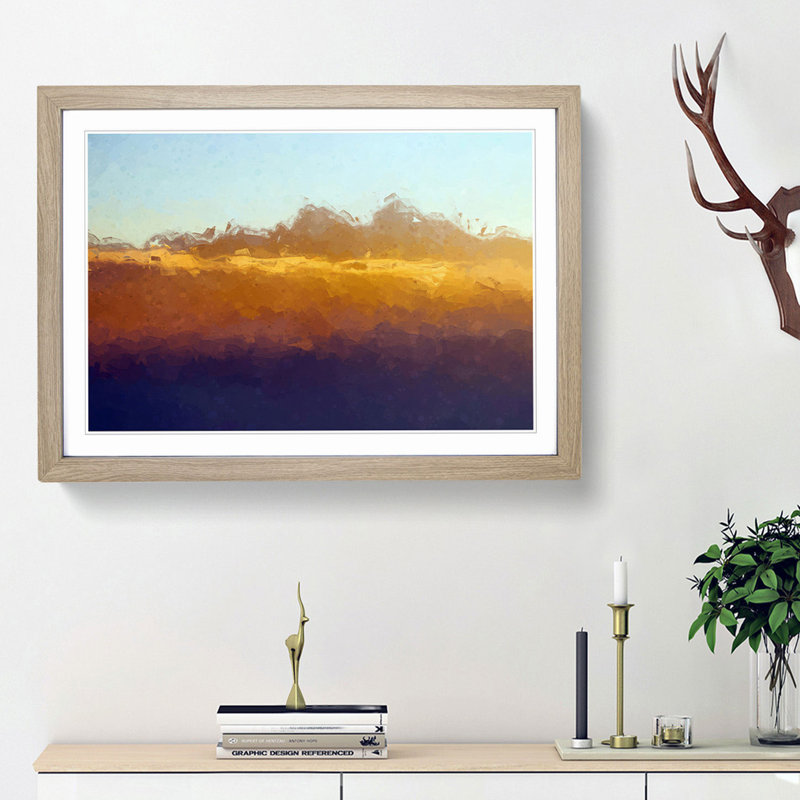 Amber Mountains in Abstract - Picture Frame Graphic Art Print, 62cm H x 87cm W x 2cm D, Oak Framed