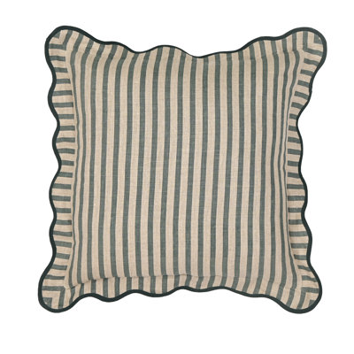 Green Striped Linen Accent Pillow