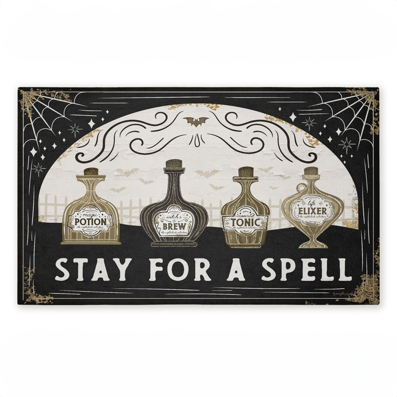 Tapis de porte d'extérieur Stay For A Spell Potions, par Jennifer Pugh, 18 po x 30 po, Stay For A Spell Potions