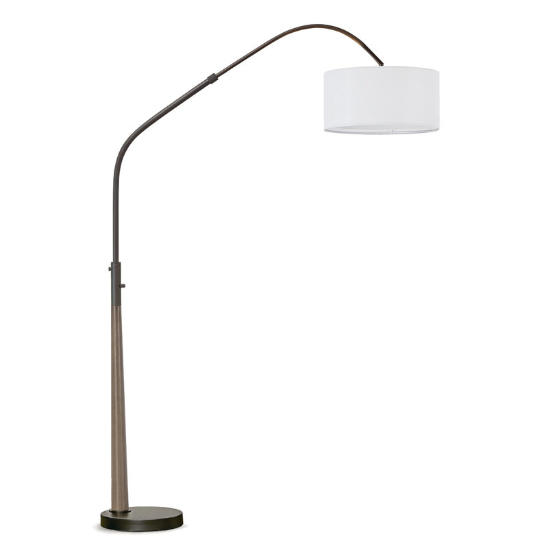 Lampe sur pied arquée en bois massif 81 po avec ampoule DEL à intensité variable Everly Quinn Quelia, Tanné, Bronze foncé