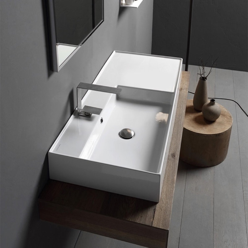 Scarabeo By Nameeks 18.1'' Glossy White Ceramic Rectangular Bathroom Sink with Overflow, Three Hole