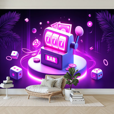 Peel and Stick Wallpaper 96" W x 69" H Modern Self Adhesive Wall Mural for Bedroom Casino Slots Machine Winner Jackpot Fortune Luck 777 Win