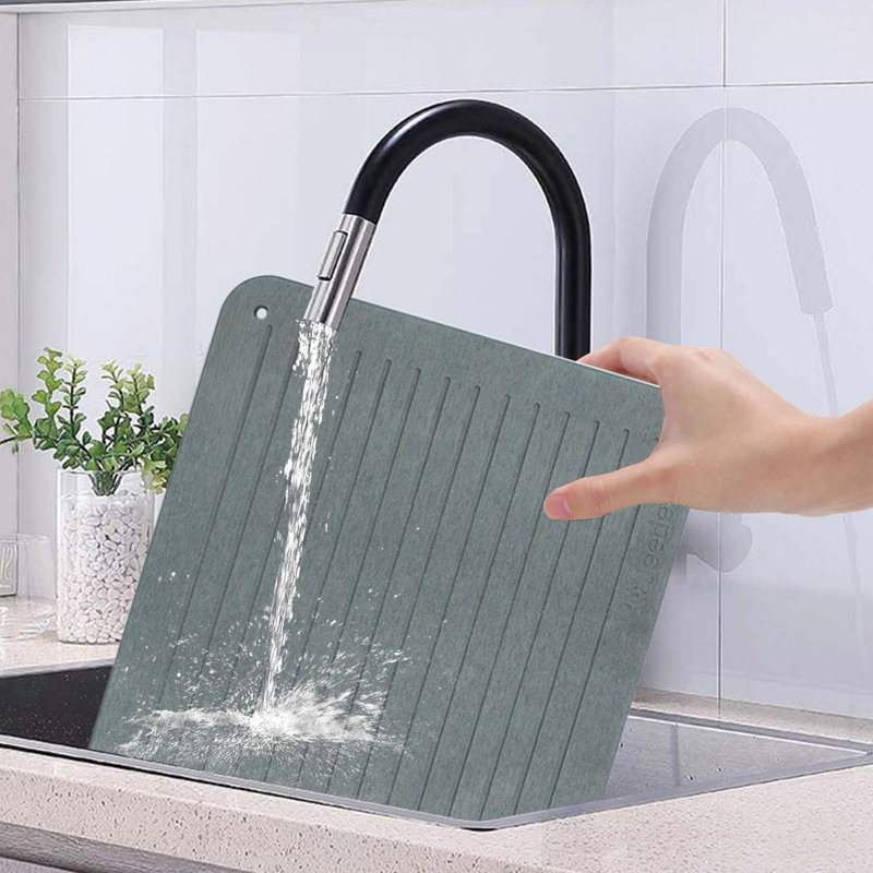 2-Pack Diatomaceous Stone Dish Drying Mat, Multi-Purpose Stone Drying Mat For Kitchen Counter, Dark Gray