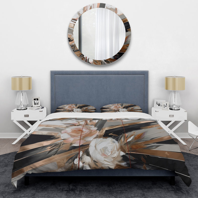 Ensemble de housse de couette en microfibre / polyester Rose Gold Linear Floral Elegance III