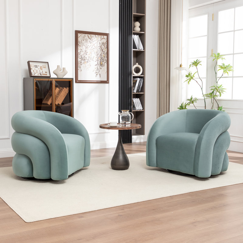 Coyle Upholstered Swivel Barrel Chair, Blue