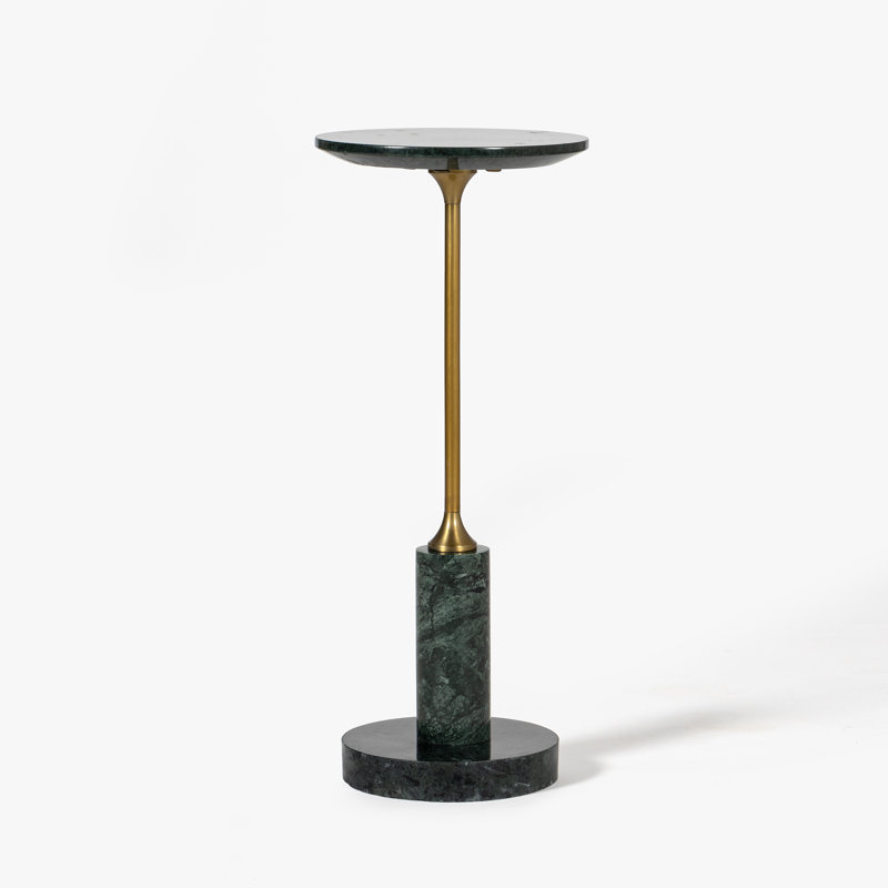 Francesca Marble Drink Table Round Top Shape with Pedestal Base Design Perfect for Narrow Side Table Use, Green