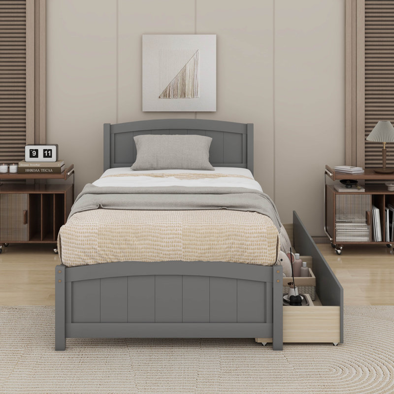 Twin Size Platform Bed With Two Drawers, Gray