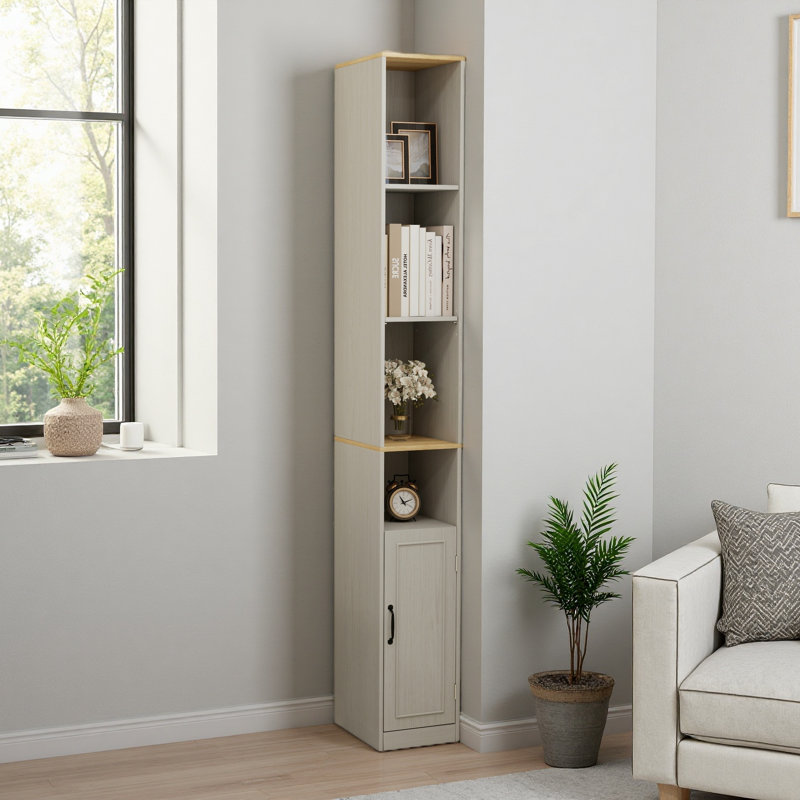 Armoire de rangement 72 po de haut mince, armoire de salle de bain autoportante étroite à 6 niveaux avec 1 porte et 2 tablettes réglables, étagères de rangement pour bibliothèque
