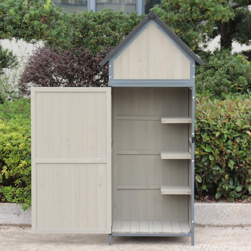 Large Capacity Outdoor Storage Outdoor Storage Unit with Floor – Weatherproof Wooden Outdoor Storage Unit with Durable Metal Frame – Vertical Tool Organizer for Backyard, Garden, – Adjustable Shelves