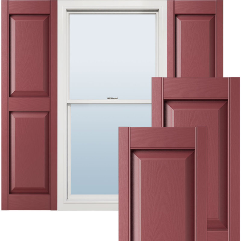Vinyle à vie, panneaux sur mesure, volets surélevés, avec persiennes, Baie rouge, H 58 po x l 12 po x P 1 po