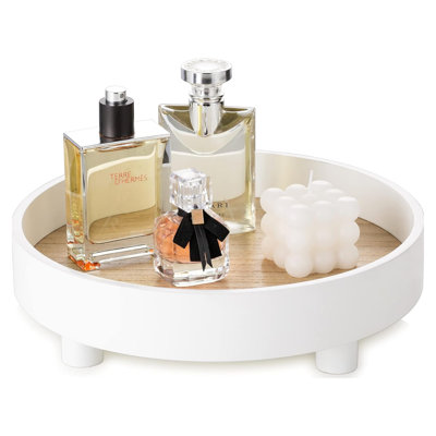 Round White Wood Vanity Tray