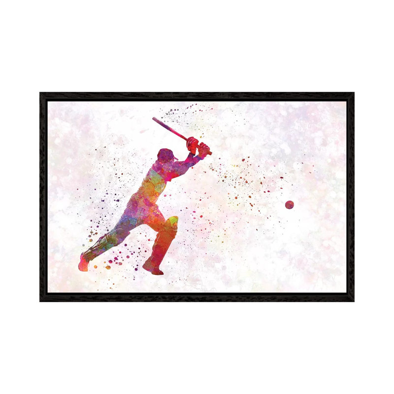 Cricket Player Batsman Silhouette IV by Paul Rommer - Floater Frame Gallery-Wrapped Canvas Giclée on Canvas, Black