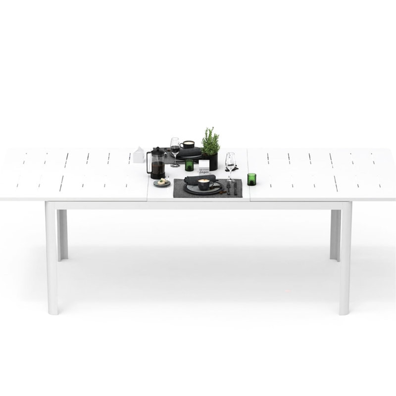 Table de patio extensible en aluminium blanc pour 6 à 8 personnes